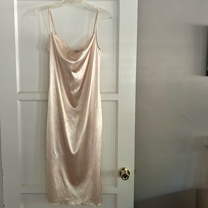 Xxxiticat Champagne Midi Slip Polyester Silky Dress Size Small
